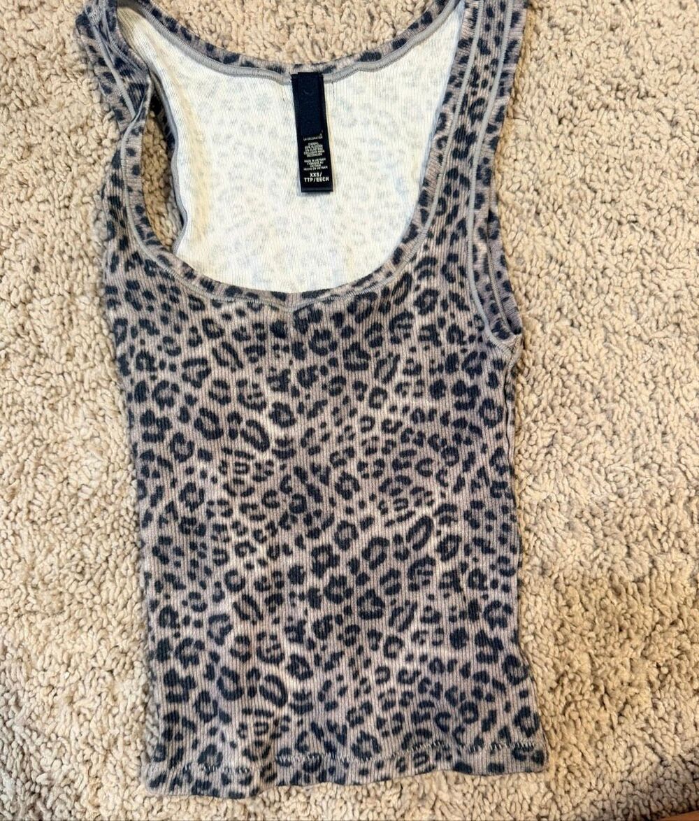 Skims Leopard Print Ribbed Tank Top Scoop Neck Animal Print Size 2XS